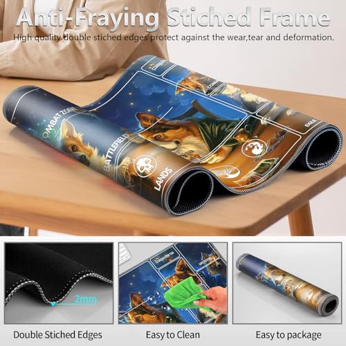 Image of for MTG Playmat with Card Storage Bag,Non-Slip Rubber Base & Smooth Surface 27.6x15.7in,Beginner-Friendly Magic Mat for Commander Deck,Dogs Playing Poker-1