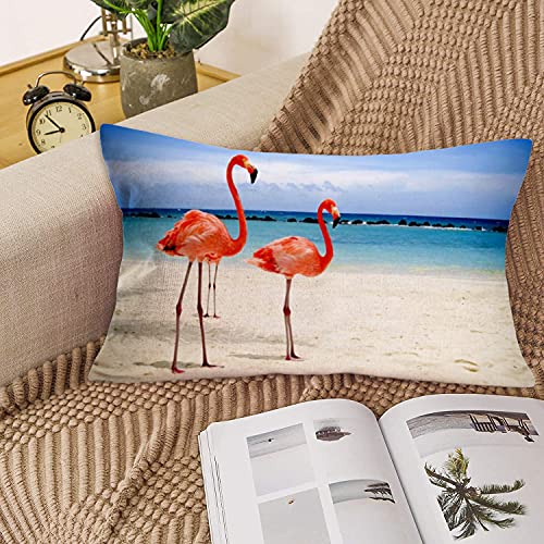 Xihomeli Relax Quotes Throw Pillow Covers 12X20 Inch Blue Wood Grain Background Conch Nautical Ocean Beach Cotton Linen Home Decor Hello Summer Pillowcase Lumbar Cushion Case (Beach Flamingo, 12"X20") #TOP2