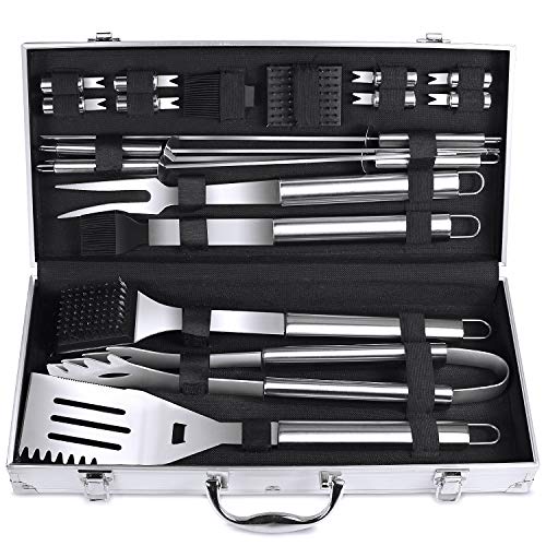 FYLINA BBQ Grilling Tool Set 21pcs Heavy Duty Stainless Steel Grill Utensils Tools with Aluminum Storage Case for Barbecue Perfect Christmas New Year BBQ Grill Party Gift for Men Women