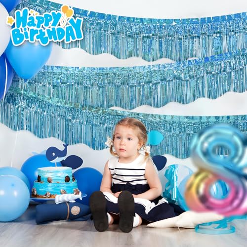 Image of LOLStar Blue Foil Fringe Tinsel Garland, Tinsel Streamers Banner, 6 Pack | 60Ft Tinsel Streamers, Shiny Blue Tinsel Fringe Banners for Wedding, Birthday, Anniversary, Christmas, New Year Party Decor