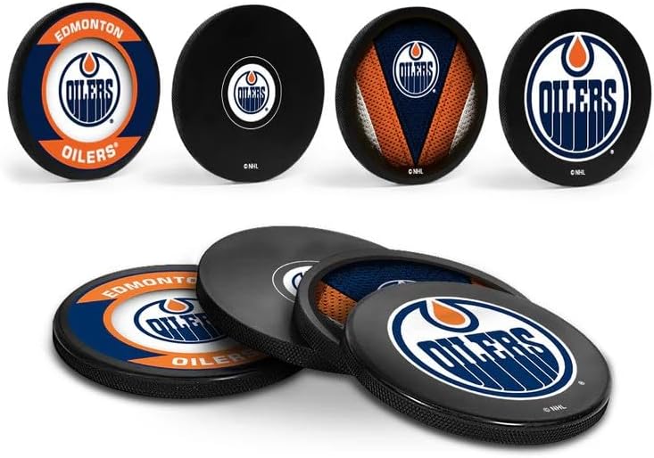 Oilers Officially Licensed Drink Coasters 4 Pack Hockey Puck Design