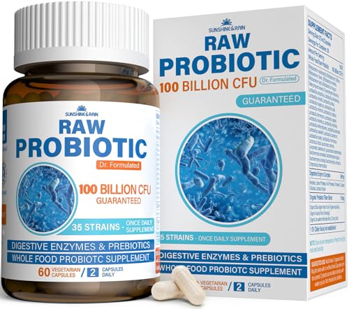 Raw Probiotics for Women & Men - 100 Billion CFU 35 Strains Organic Prebiotics & Natural Digestive Enzymes for Digestive Gut & Immune Health - Dairy Soy and Gluten Free Non-GMO 60 Vegan Capsules