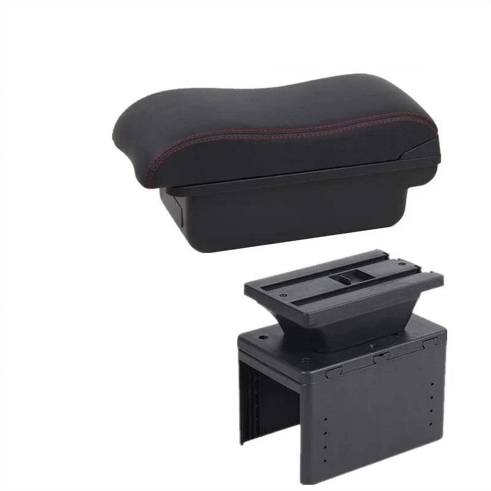 NMJLQW Storage Rack Armrest Box With Multifunctional Support PU Upholstered For I20 2021-2024 Car Interior Modification Accessories(A2 Black red NO USB)