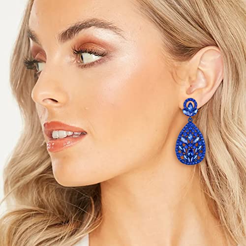 EleQueen Clip On Rhinestone Crystal Wedding Bridal Bohemia Teardrop Chandelier Dangle Earrings for Women4
