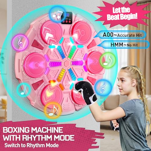 Esnowlee Smart Bluetooth Boxmaschine mit Boxhandschuhen, Wiederaufladbare LED-Wandmontierte Schlagmaschine, Music Boxing Machine für Kinder/Erwachsene (Gepudert)