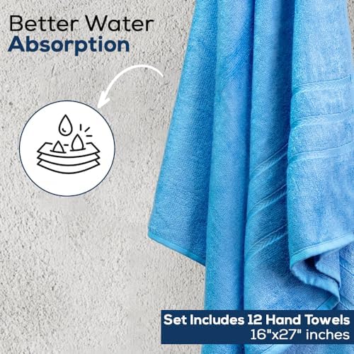 Image of Simpli-Magic Cotton Hand Towels 16 inchx27 inch (12 Pack) - Soft Towels for Bathroom, Kitchen, Salon & Gym (Blue)