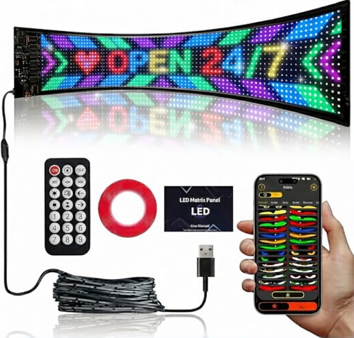Image of ZADON Flexible LED Matrix Panel | Programmable Display Screen with App & Remote Control | Scrolling Text & Animation LED Board for Shop, Car & Advertising | Multiple Sizes (Extra Large- 90x20 Cm)