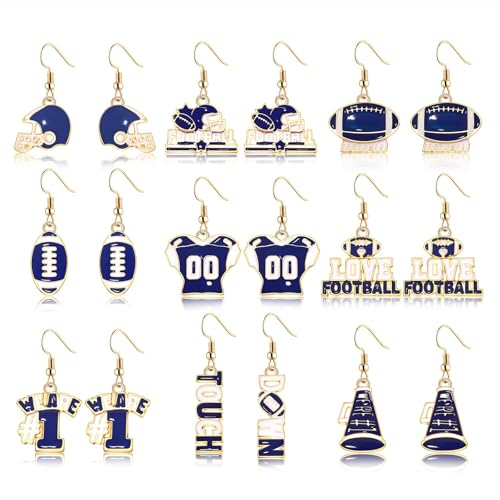 9 Pairs Football Earrings Bulk Football Touch Down Helmet I Love Football Dangle Earrings Football Mom Cheerleader Earrings Jewelry Game Day Accessories for Football Mom Fan Gift