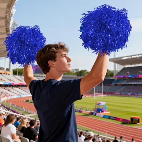 80PCS Cheerleading Pom Poms Metallic Foil Plastic Pom Poms for Football Basketball Sports Squads Dancing Party Stage Performance Celebration (Blue) - Thumbnail 5