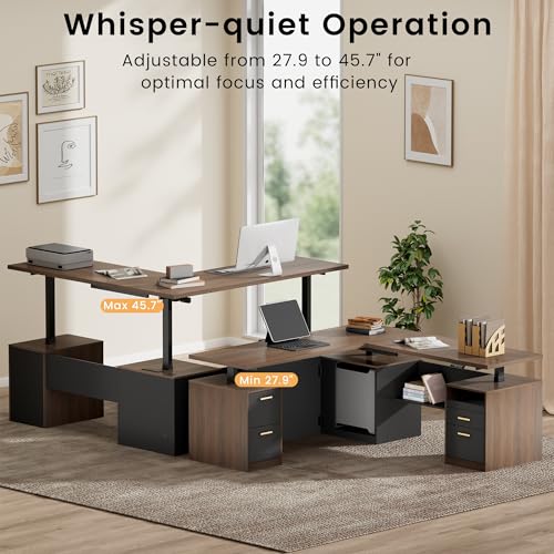 Image of ModernMate 71 inch L Shaped Electric Standing Desk with 5 Drawers & CPU Storage