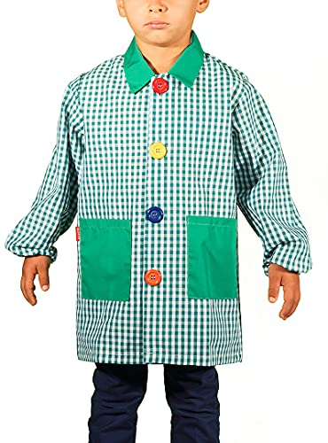 KLOTTZ-Babi Colegio Ecológico Estilo Italiano. Cuello Pico y Corte Recto. Tejido Reciclado 100% ECOLIFE (Global Recycled Standard). Bata Escolar.Verde-Cuello Italiano. Talla 0/1 años (78-83cm)