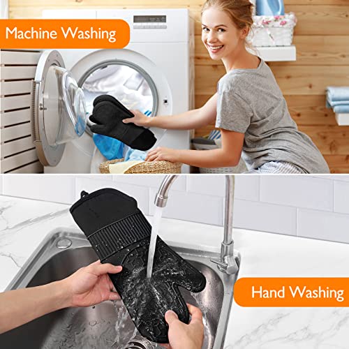 Oven Mitts And Pot Holders Kitchen: 550℉ Heat Resistant Silicone Oven Gloves With Pot Holders Set - Extra Long Quilted Oven Mitt And Large Hot Pads Set Washable Mittens For Kitchen Cooking Baking #TOP5