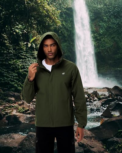 Image of YuKaiChen Mens Rain Jacket Waterproof Hooded Windbreaker Jacket Lightweight Outdoor Hiking Shell Coat