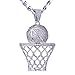 metaltree98 Luxury Iced Out Silver Plated Basketball Rim Pendant Cuban Linked Necklace Set BCH 1050 S