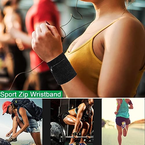 Sport Handgelenktasche, 4 Stück Handgelenktasche mit Reißverschluss, Schweissband Handgelenk, Handgelenktasche mit Reißverschlusstasche Münze, für Jogging, Basketball Laufen Sport(Schwarz)