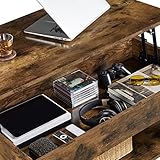 Yaheetech Lift Up Coffee Table, Wooden Lifting Tea Table with Hidden Storage Drawer and Open Shelf for Living Room/Reception, Rustic Brown, 98x50x(42-56) cm - Image 9