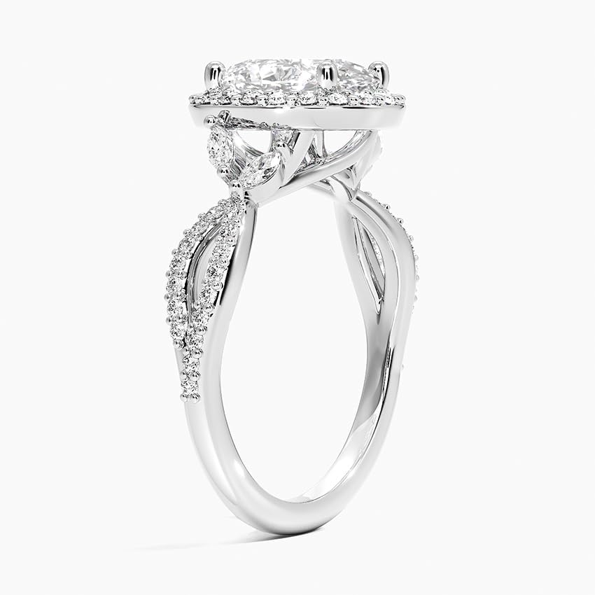 Miniatura 2 de IGI 2.43 Carat White Oval Excellent Cut Lab Created Diamond Engagement Ring With Accent Marquise and Round Lab Diamonds In 14k Gold For