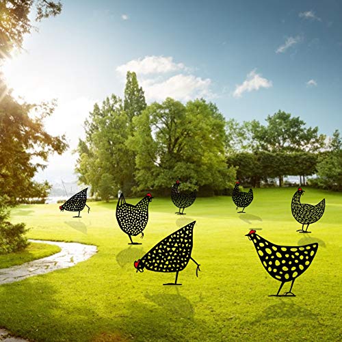 Rooster Metal Animal Silhouette Garden Stakes,Chicken Family Silhouette Stake For Yards Art,Rooster Metal Animal Shadow For Lawn,Pathway,Sidewalk,Garden, Outdoor, Decor And Easter Home Party Supplies #TOP5