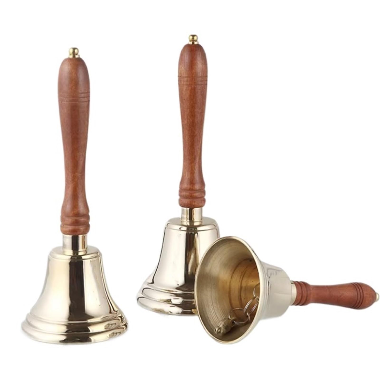 campana de mano de latón 1 Uds. Campana de mano latón 3/3, 5/4/4, 5 pulgadas con mango madera, campana for llamadas, barra, mostrador, mesa comedor(4inch)