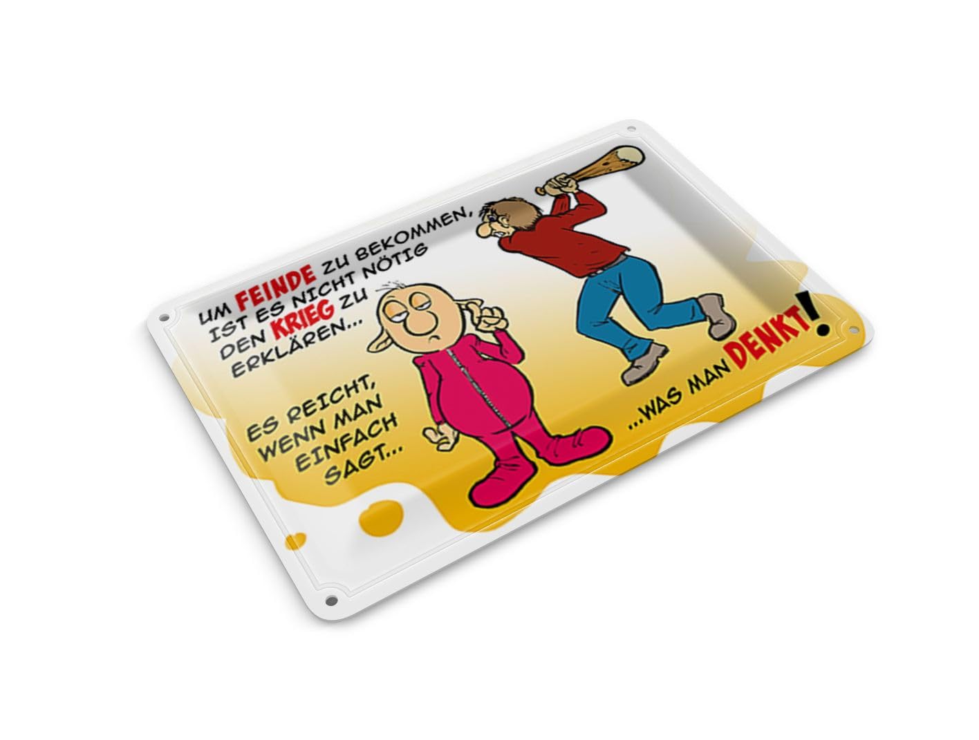 Femer Tin Postcard with German Text 14 x 10 cm Feinde einfach sagt was man denkt Sign