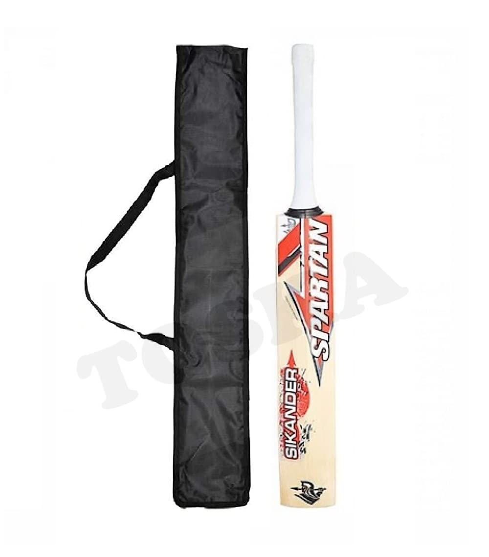 TOSKA Cricket Bat Full Size Popular Willow Spartan Cricket Bat with Bat Cover for Tennis Ball, Leather Ball Rubber Ball, Plastic Ball (Men|Women) (Red.W)