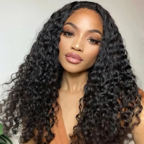 Image of Celiarita Half Wig Human Hair Deep Wave 28 Inch Curly Half Wig Drawstring Seamless Flip Over 3 In 1 Half Wigs for Black Women Wear and Go Glueless Headband Wig Human Hair Beginner Friendly