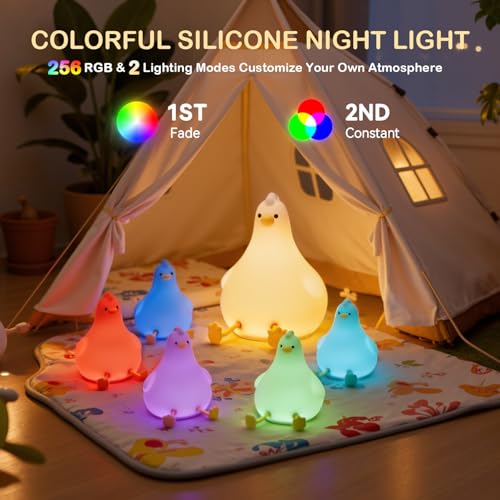 Auxmir Nachtlicht Kinder Baby Stilllicht aus Silikon mit Timer, Nachtlampe Touch Dimmbar RGB Farbe, 2000mAh LED Lampe für Deko, Kinderzimmer Schlafzimmer, Süß Geschenk für Baby Kinder Jungen Mädchen