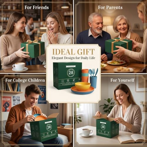 PYRMONT Wheat Straw Dinnerware Sets Unbreakable Dish Set for 4 Dishwasher & Microwave Safe Plates and Bowls Sets 28 PCS Alternative Plastic Dishes Set for Camping,Picnic,BBQ-Colorful - Image 8