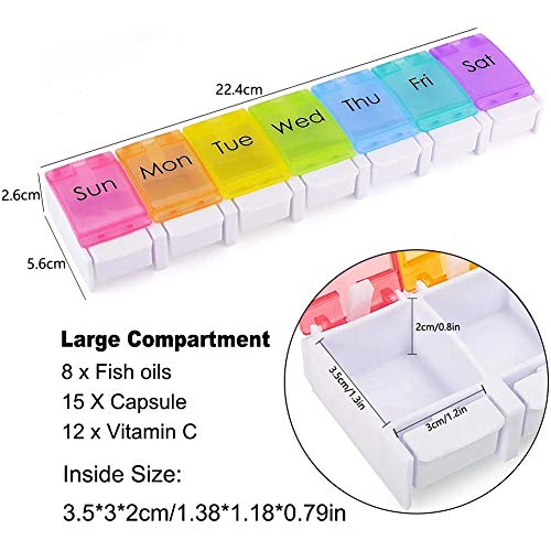HONZUEN 7 Dagen Pillendoosje Tabletdoosje Dispenser met Label, Wekelijkse Grote Pillendoosdoos met Drukknop Vakken… - Image 7