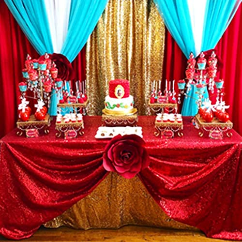 Image of B-COOL Rectangle Sequin Tablecloth Christmas Red Table Cloth 60x102inch Seamless Wedding Red Sequin Fabric Linens Overlay for Mother's Day Valentines Decoration