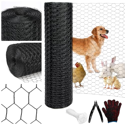 Wirewonders Black 19GA Chicken Wire 24inx150ft Chicken Wire Fencing Garden Fence Metal Poultry Wire Netting Galvanized PVC Coated Mesh for Animal/Rabbit/Floral/Chicken Coop/DIY Projects.