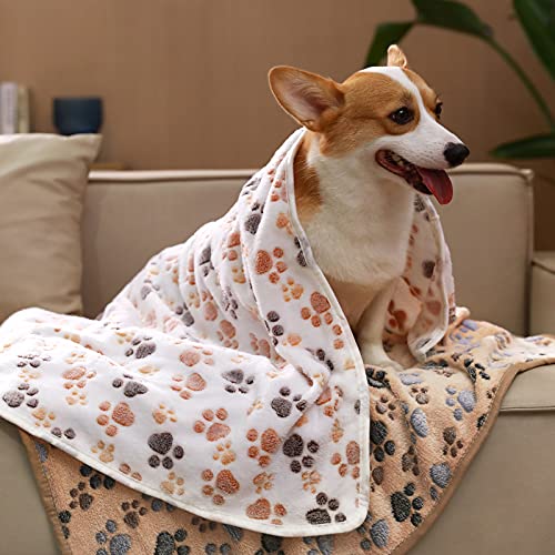1 Pack 3 Blankets Super Soft Fluffy Premium Fleece Pet Blanket Flannel Throw For Dog Puppy Cat Paw Brown/Pink/White Large(41X31 Inch) #TOP1