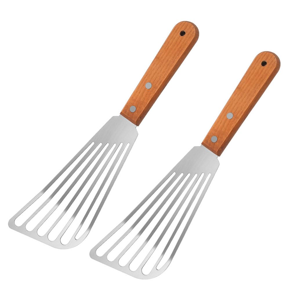 Stainless Steel Fish Turner - Slotted Turner for Cooking Fish Egg, Meat, Dumpling Frying (2, Silver)
