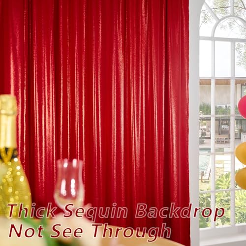 Image of 30x10 ft Wrinkle Free Red Sequin Backdrop Curtain for Parties,Thick Not Fall-Off Glitter Backdrop Drapes,6 Panels 5x10ft Shimmer Photo Back Drop Cloth for Wedding Birthday Photography Background