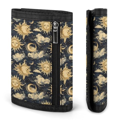 Gold Sun And Moon Pattern Print Wallet for Men, 8 Credit Card Holder Slim Minimalist Front Pocket Small Mens Bifold Wallets2