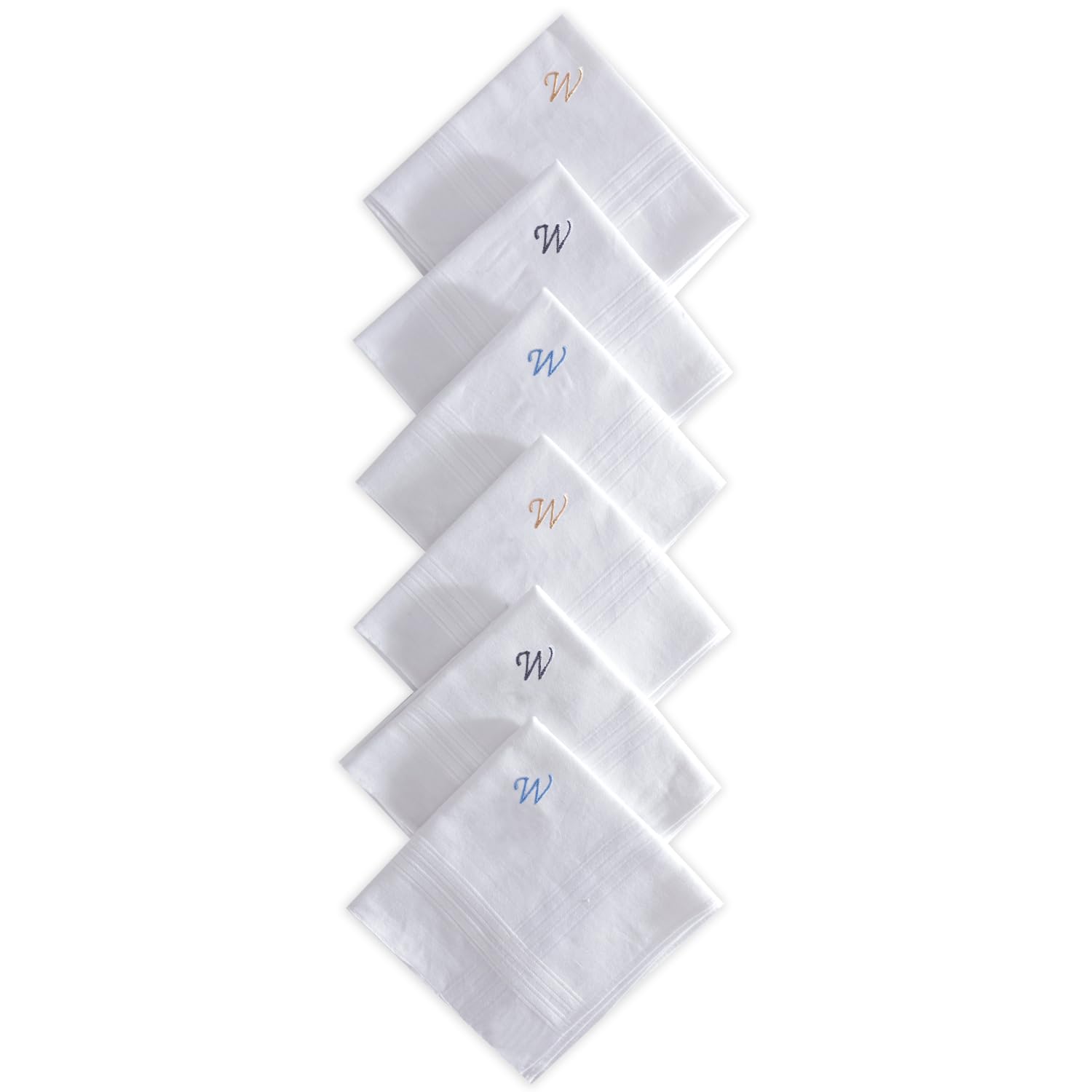 bonjour Men's Premium White Cotton Handkerchief With Alphabetical Initial - Pack Of 6 (W)-picture-13