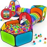 Playz 5pc Kids' Play Tents & Tunnels - Ball Pit for Toddlers, Basketball Hoop, Crawling Tubes, Pop-Up Playhouses, Baby Obstacle Course for Indoor or Outdoor Use