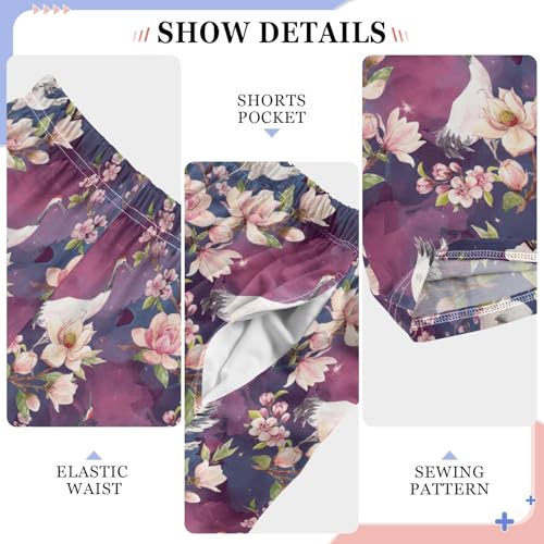 Crane Bird Floral Boys Long Pants Soft Trousers Elastic Waist Kids Lounge Bottoms with Pockets S-XL4