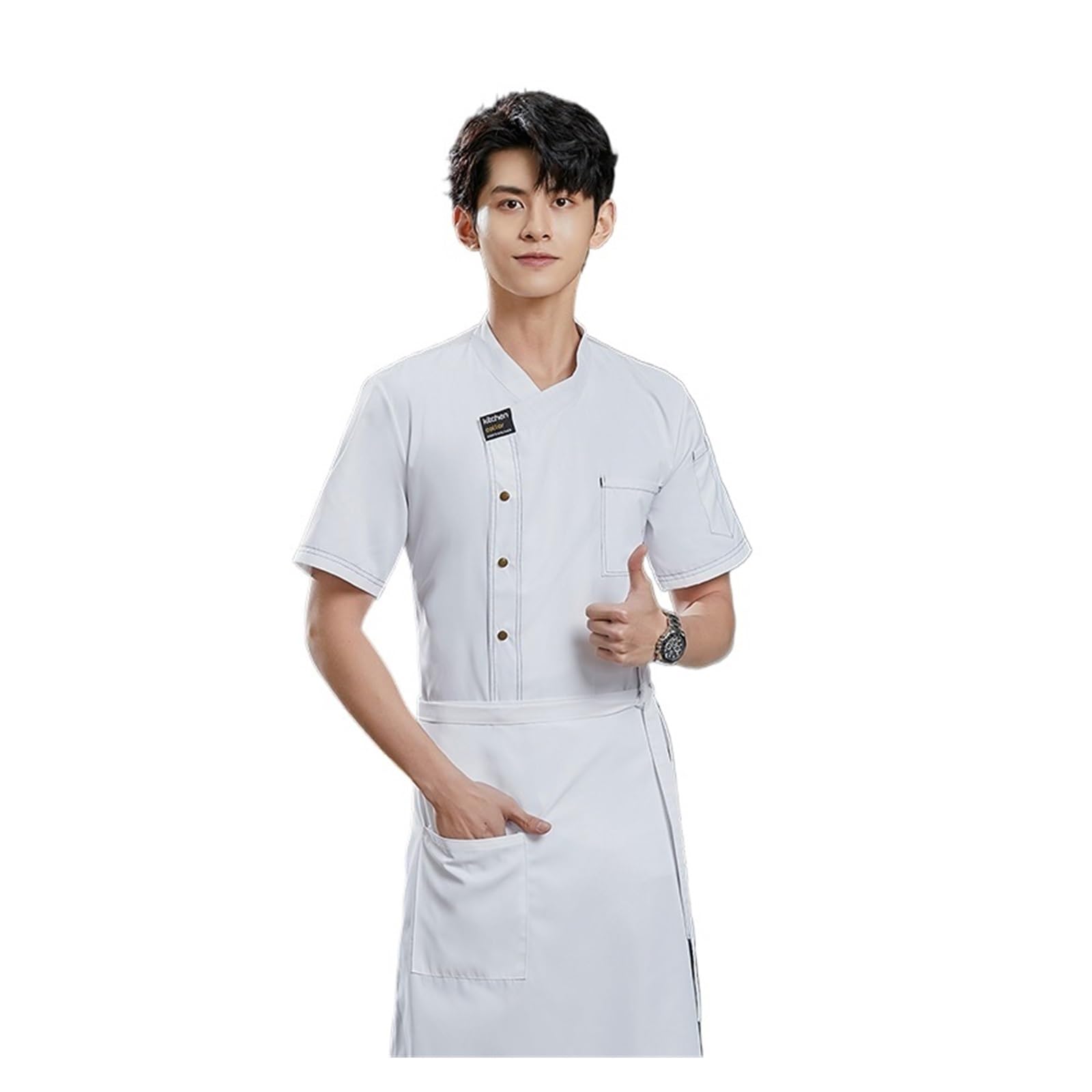 Chaquetas de Chef for Hombres y Mujeres, Camisa de Manga Corta, Delantal de Cocina, Uniforme de Chef, Ropa de Trabajo for restaurantes, Catering y camareros.(White Shirt Apron,XL)