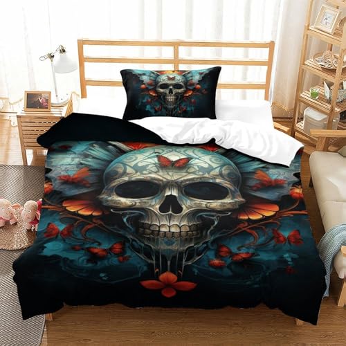 Housse de couette crâne motif 3D drap lit simple avec taies - 2