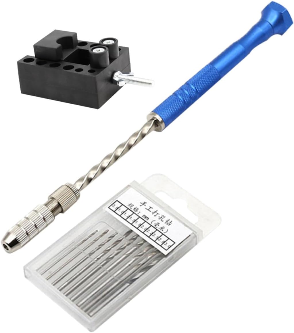jojofuny Hand Driller Vise for Wood Plastic Jewelry Carving Compact Size Light Weight Portable Drill Bits Set