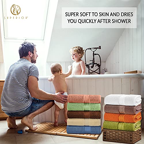 Superior Long Staple Combed Cotton 8-Piece Solid Towel Set, Washcloths 13” X 13”, Hand Towels 16” X 30”, Bath Towels 27” X 54”, Almond #TOP5