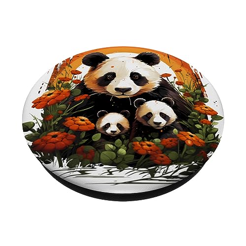 Panda Elegance: Ode to Natural Grace PopSockets Swappable PopGrip, Black - Image 2