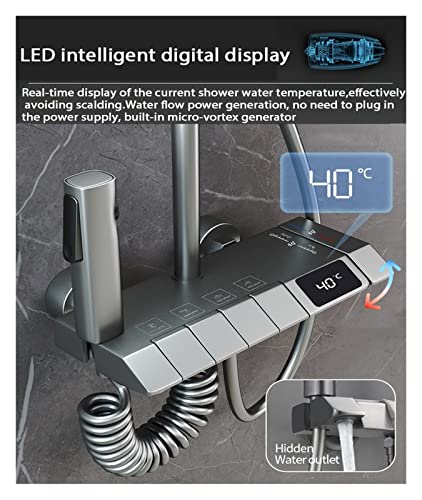 Panneau de douche gris piano en laiton avec mitigeur digital et cascade LWX - 7