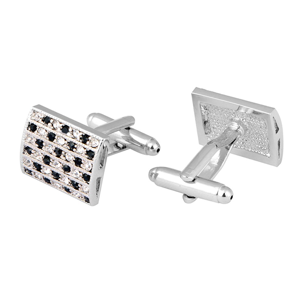 stripes Essentials Silver and Black Stainless Steel Crystal Men Cuff Links-picture-51