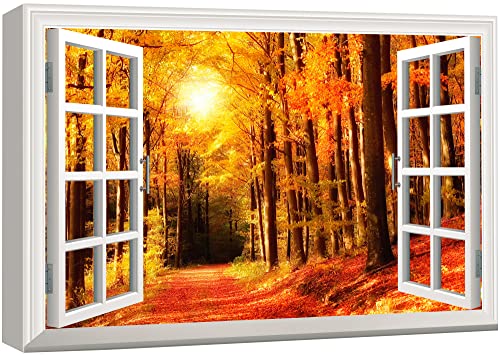wall26 Canvas Print Wall Art Window View Landscape Glowing Red