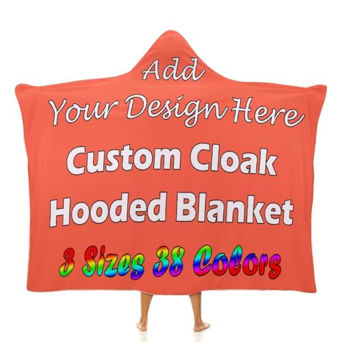 Asudfjgh Custom Cloak Blanket Add Your Design Text Image Logo, Personalized Wearable Blanket Super Soft Warm Cloak Blanket Kid Teens Adult Gift, Tomato, 60