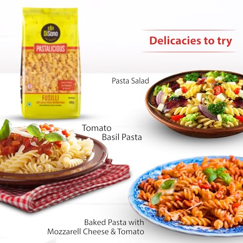 Image of DiSano Fusilli Pasta 1kg, Healthy Pasta, Made with 100% Durum Wheat Semolina, 100% Suji, No Maida, Source of Protein & Fibre, Non-Sticky (Pack of 3)