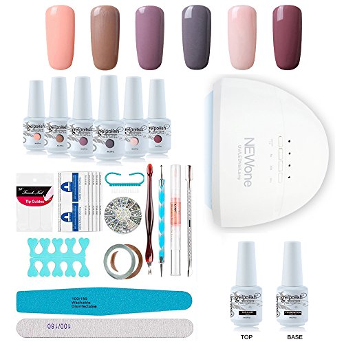 Kit completo Vernis Semi Permanente Con 48 W profesional LED lámpara secadora de uñas, 6 colores Vernis Gels, Top Base Coat, Kit completo Manicura Herramientas Accesorios Nail Art Set by Vishine # 012