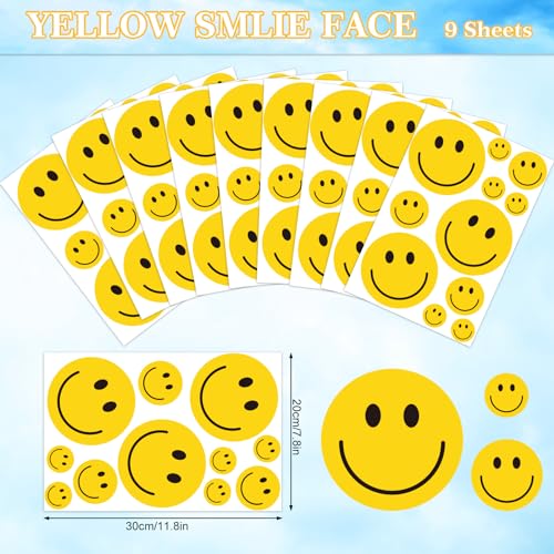 Image of Whaline 9 Sheets Happy Smile Face Window Clings Cute Yellow Happy Face Window Decal Double-Sided Cartoon Glass Stickers Reusable for Home School Office Nursery Decor